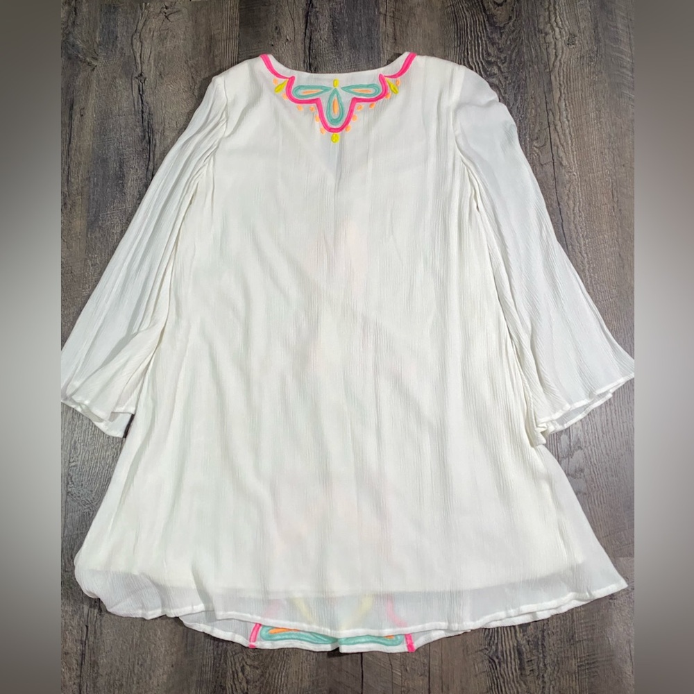 LILLY PULITZER Ellie Tunic Dress Resort White Neon Embroidery Tassels B… - Picture 3 of 7